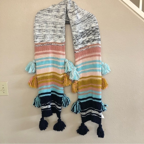 Altar’d State Multicolor Striped Tassel Chunky Knitted Scarf OS - Picture 3 of 10